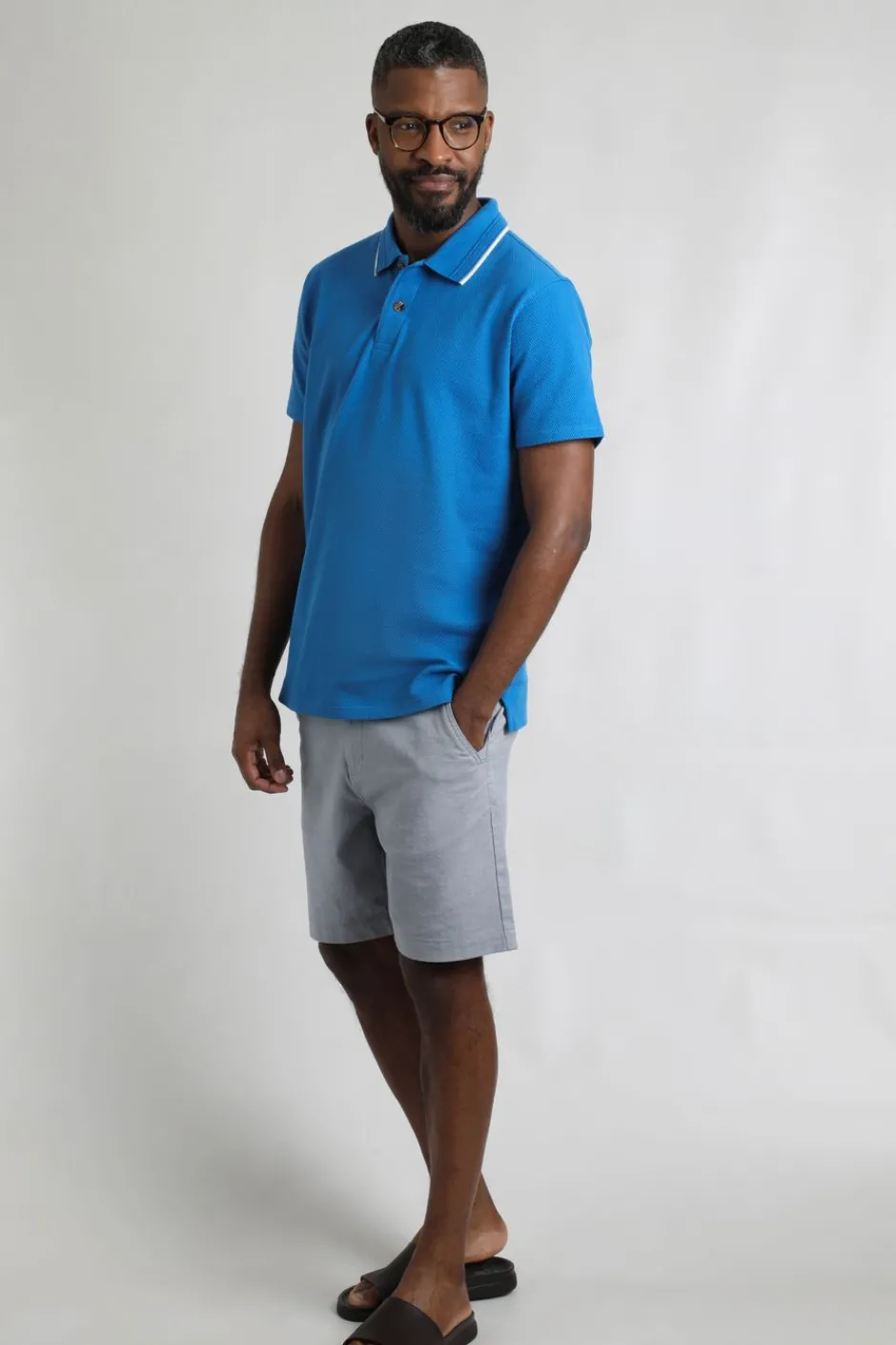 Weird Fish Polo & Rugby Shirts|Powell Organic Cotton Textured Jersey Polo Shirt Blue Sapphire