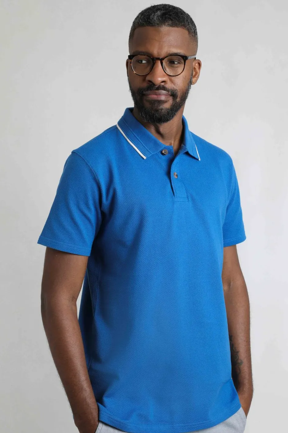 Weird Fish Polo & Rugby Shirts|Powell Organic Cotton Textured Jersey Polo Shirt Blue Sapphire