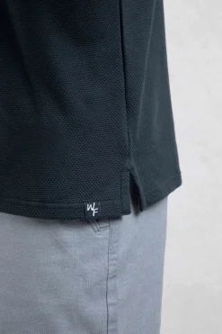 Weird Fish Polo & Rugby Shirts|Powell Organic Cotton Textured Jersey Polo Shirt Navy