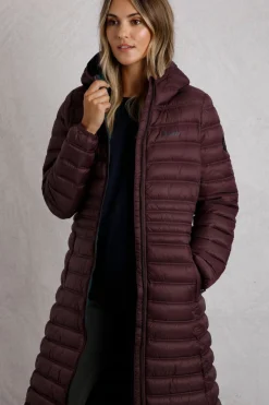 Weird Fish Coats, Jackets And Gilets|Ravinia Lightweight Padded Long-Line Jacket Mulled Wine