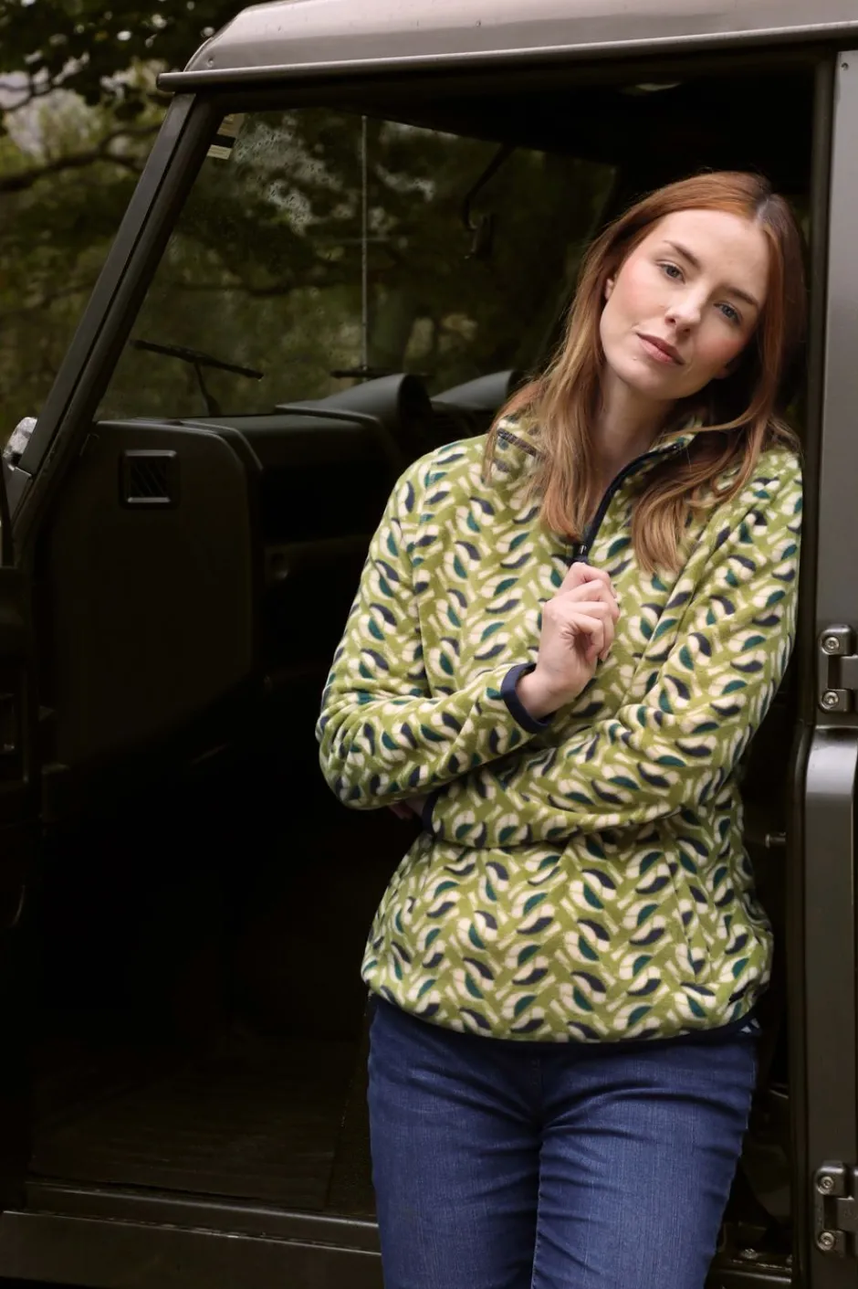 Weird Fish Fleece|Reena 1/4 Zip Printed Microfleece Warm Olive
