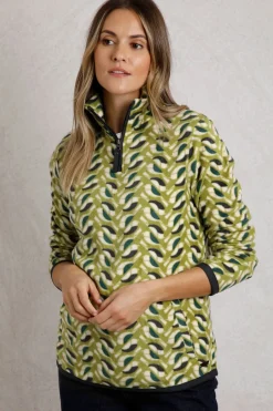 Weird Fish Fleece|Reena 1/4 Zip Printed Microfleece Warm Olive
