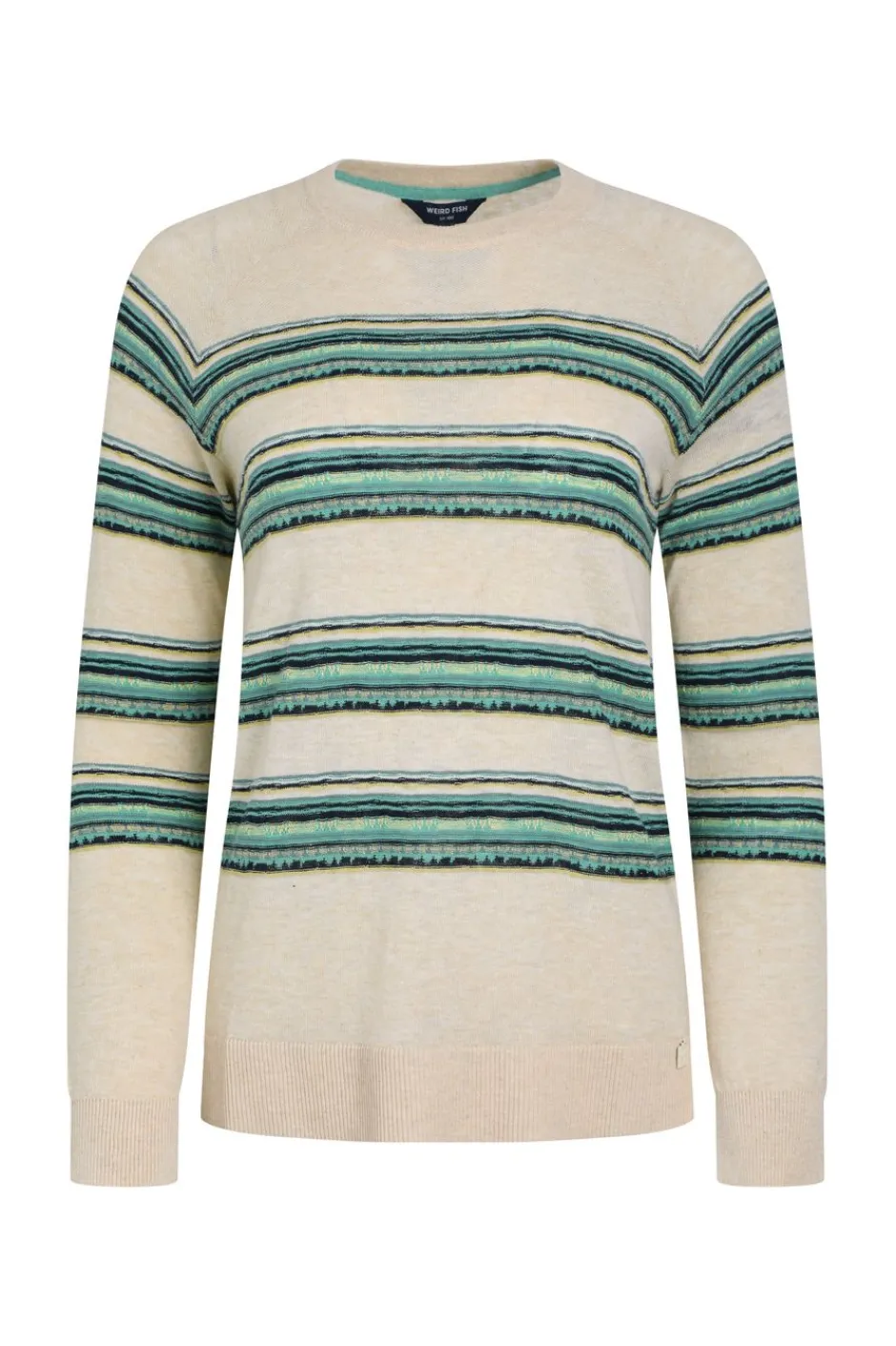 Weird Fish Jumpers & Cardigans|Knitwear|Reka Lightweight Striped Crew Neck Jumper Light Cream