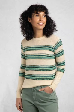 Weird Fish Jumpers & Cardigans|Knitwear|Reka Lightweight Striped Crew Neck Jumper Light Cream