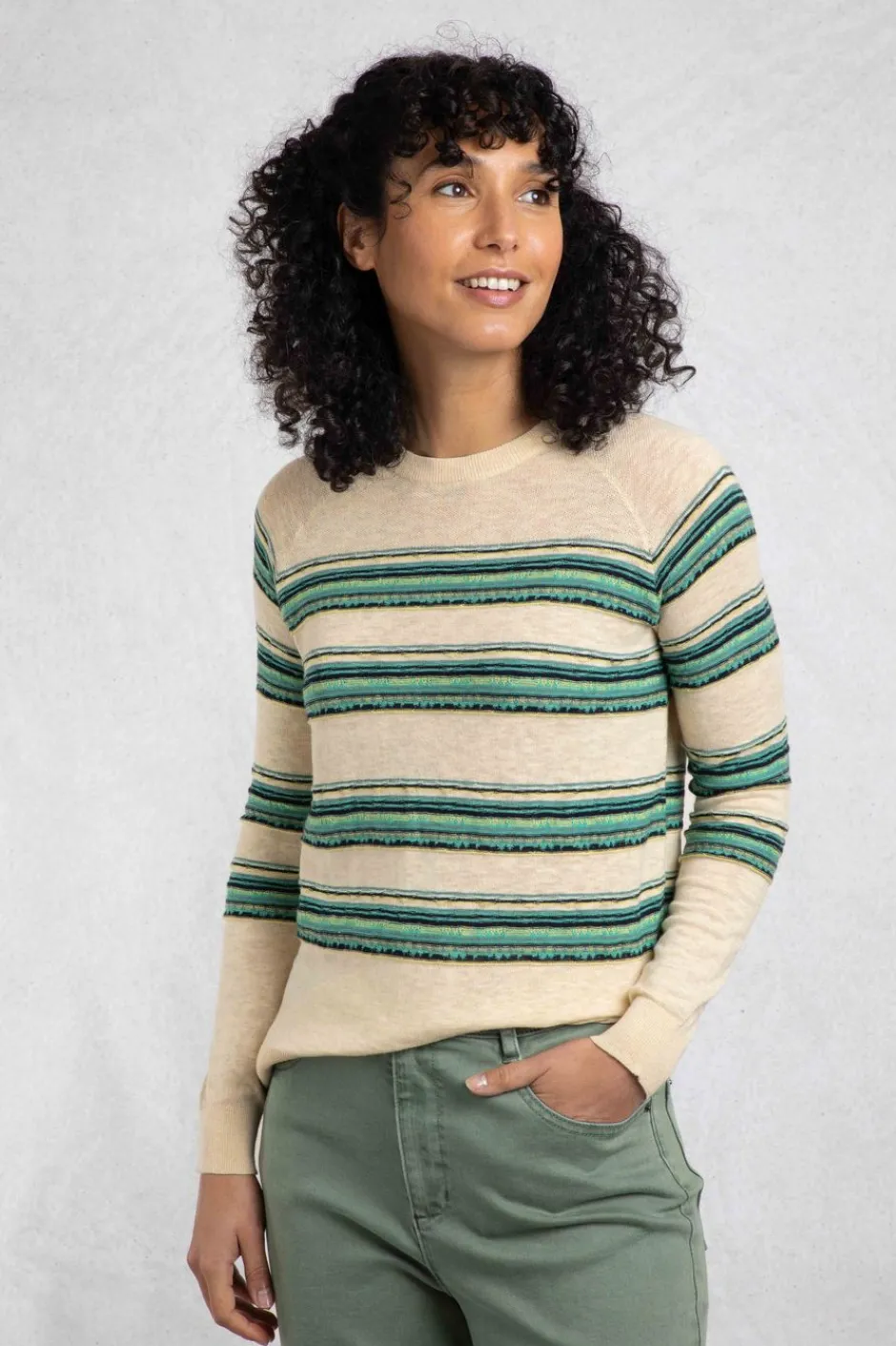 Weird Fish Jumpers & Cardigans|Knitwear|Reka Lightweight Striped Crew Neck Jumper Light Cream