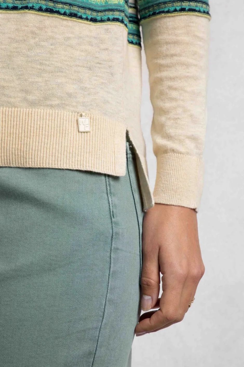 Weird Fish Jumpers & Cardigans|Knitwear|Reka Lightweight Striped Crew Neck Jumper Light Cream