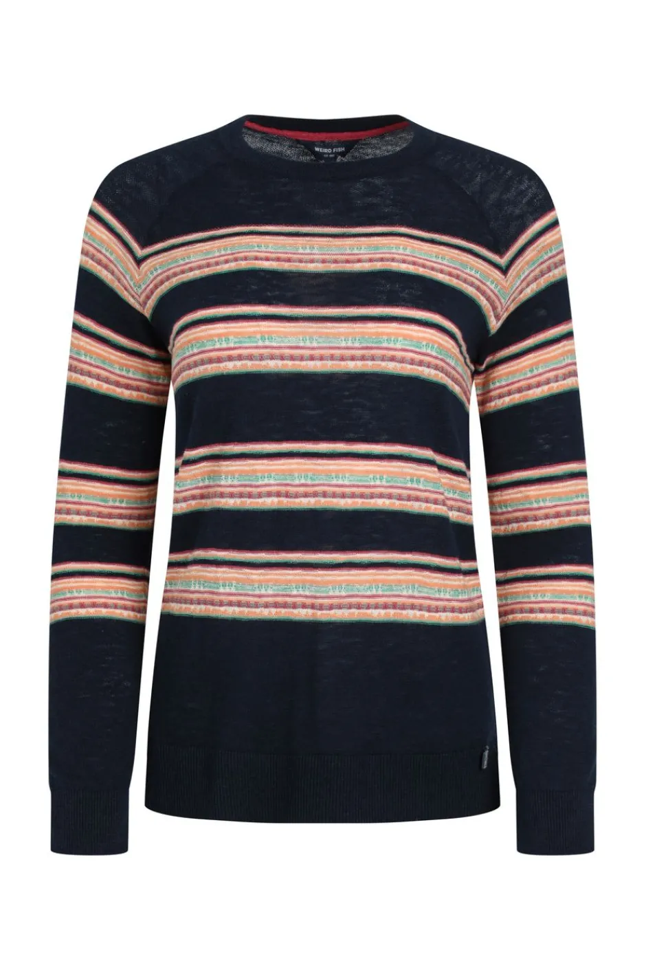 Weird Fish Jumpers & Cardigans|Knitwear|Reka Lightweight Striped Crew Neck Jumper Navy