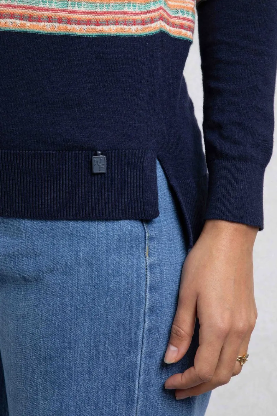 Weird Fish Jumpers & Cardigans|Knitwear|Reka Lightweight Striped Crew Neck Jumper Navy