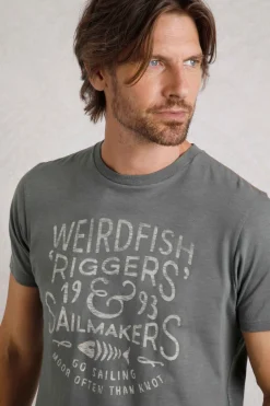 Weird Fish T-Shirts|Riggers Organic Cotton Reverse Print Graphic T-Shirt Storm Grey