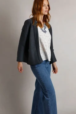 Weird Fish Sweatshirts & Hoodies|Santosh Cropped Eco Macaroni Kimono Cardigan Navy