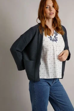 Weird Fish Sweatshirts & Hoodies|Santosh Cropped Eco Macaroni Kimono Cardigan Navy