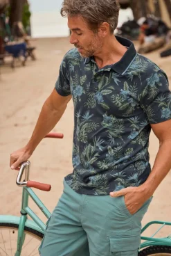 Weird Fish Polo & Rugby Shirts|Sarat Organic Cotton Printed Polo Navy