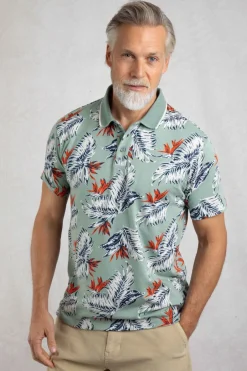 Weird Fish Polo & Rugby Shirts|Sarat Organic Cotton Printed Polo Mineral Blue