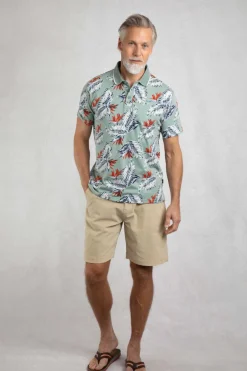 Weird Fish Polo & Rugby Shirts|Sarat Organic Cotton Printed Polo Mineral Blue