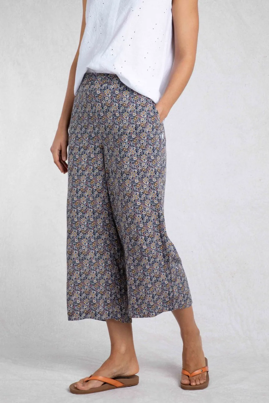 Weird Fish Leggings|Jumpsuits & Playsuits|Sarita LivaEco™ Wide Leg Printed Viscose Trousers Navy