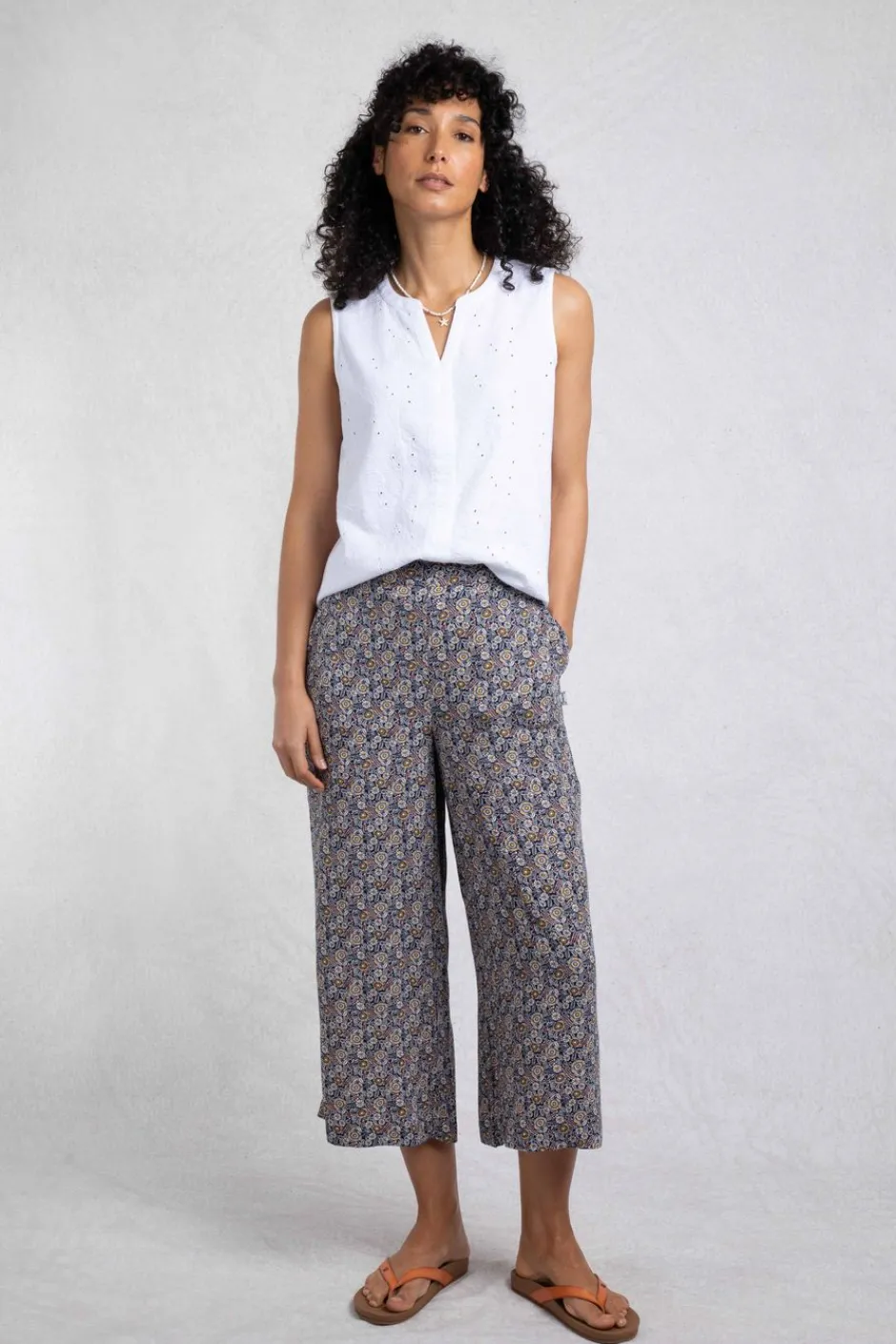 Weird Fish Leggings|Jumpsuits & Playsuits|Sarita LivaEco™ Wide Leg Printed Viscose Trousers Navy