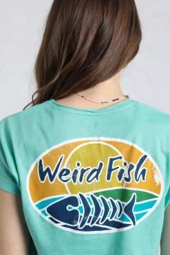 Weird Fish Tunics|Tops & T-Shirts|Seashore Organic Cotton Back Print Graphic T-Shirt Aqua blue