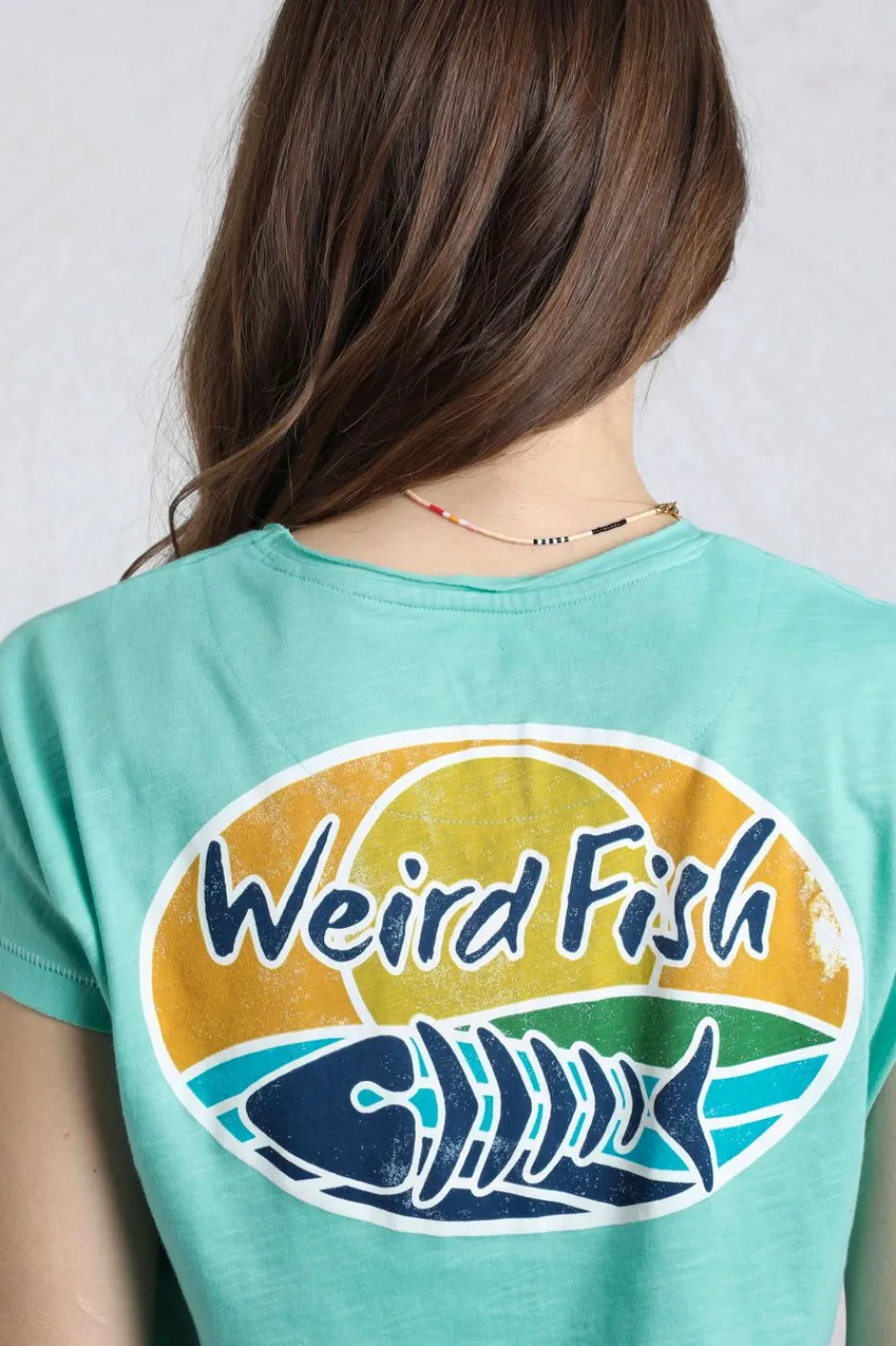 Weird Fish Tunics|Tops & T-Shirts|Seashore Organic Cotton Back Print Graphic T-Shirt Aqua blue