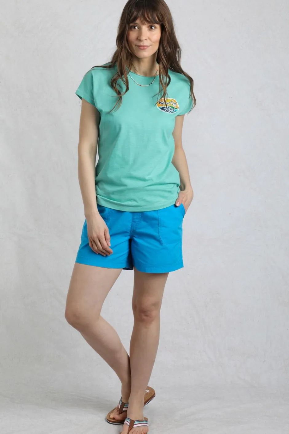 Weird Fish Tunics|Tops & T-Shirts|Seashore Organic Cotton Back Print Graphic T-Shirt Aqua blue