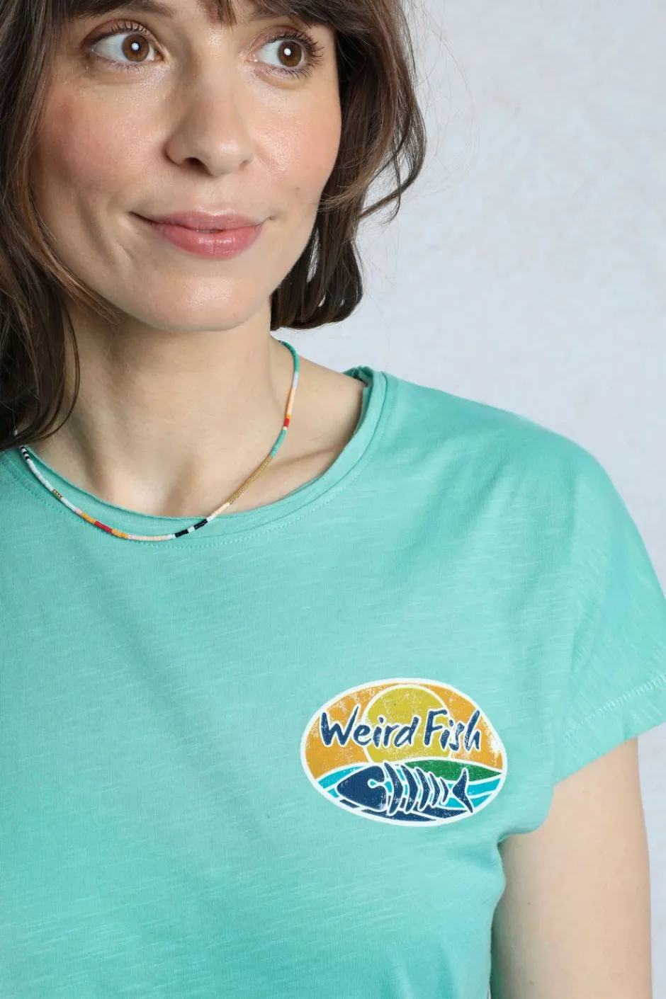 Weird Fish Tunics|Tops & T-Shirts|Seashore Organic Cotton Back Print Graphic T-Shirt Aqua blue
