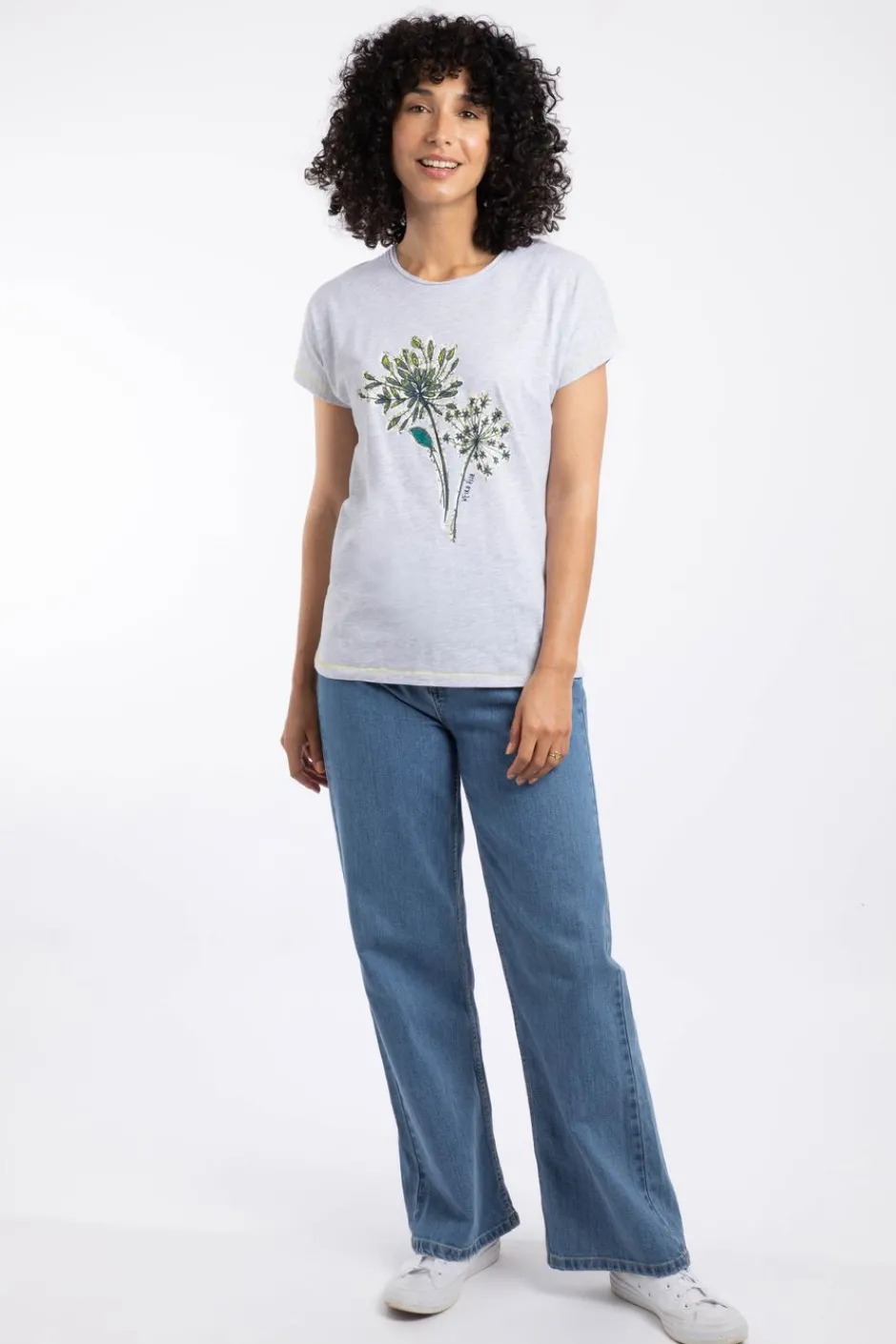 Weird Fish Tunics|Tops & T-Shirts|Seedheads Front Print Organic Cotton T-Shirt Pearl Grey Marl