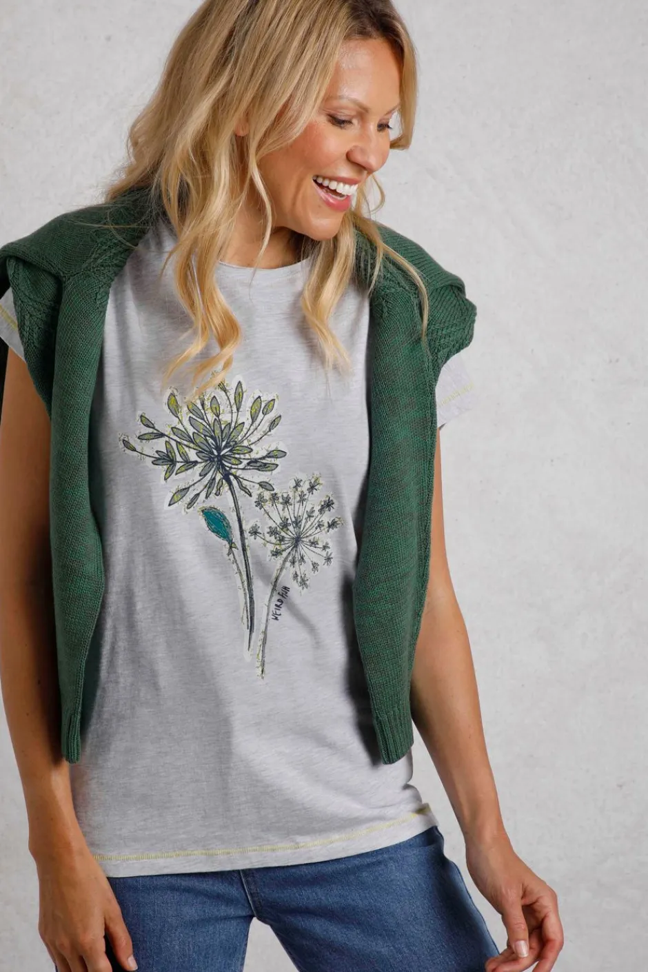 Weird Fish Tunics|Tops & T-Shirts|Seedheads Front Print Organic Cotton T-Shirt Pearl Grey Marl