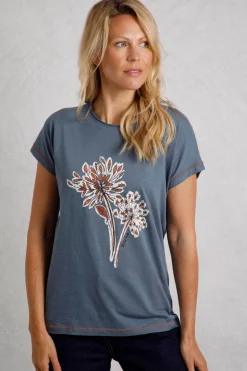Weird Fish Tunics|Tops & T-Shirts|Seedheads Front Print Organic Cotton T-Shirt Blue Mirage