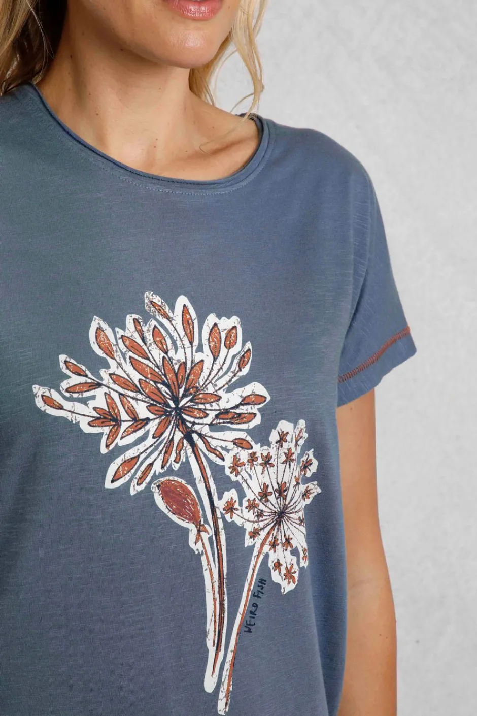 Weird Fish Tunics|Tops & T-Shirts|Seedheads Front Print Organic Cotton T-Shirt Blue Mirage