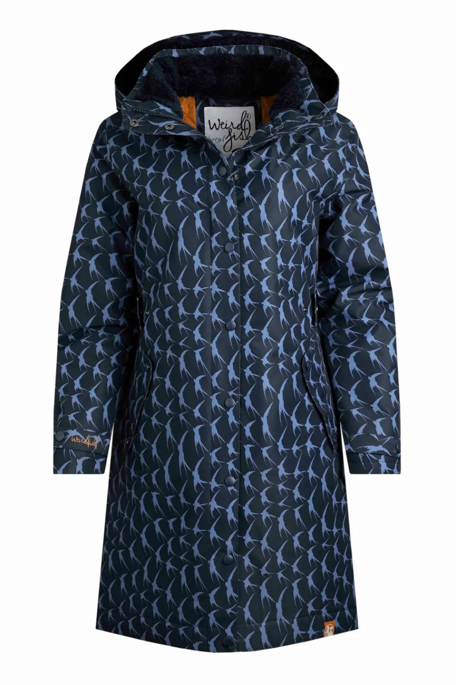 Weird Fish Coats, Jackets And Gilets|Sena Recycled Bird Print Waterproof Coat Dark Navy