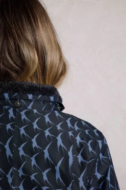 Weird Fish Coats, Jackets And Gilets|Sena Recycled Bird Print Waterproof Coat Dark Navy