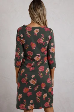 Weird Fish Dresses|Shafika Printed Jersey Dress Olive