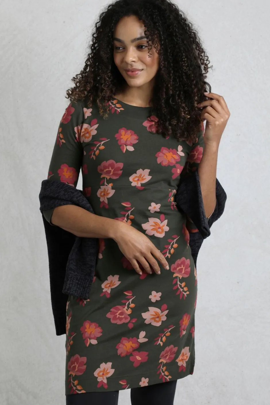 Weird Fish Dresses|Shafika Printed Jersey Dress Olive