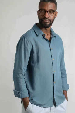 Weird Fish Shirts|Linen|Shaun Linen Rich Long Sleeve Shirt Pale Denim