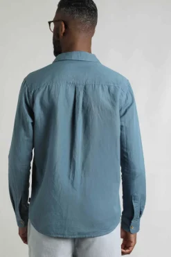 Weird Fish Shirts|Linen|Shaun Linen Rich Long Sleeve Shirt Pale Denim