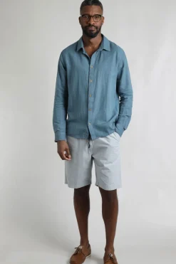 Weird Fish Shirts|Linen|Shaun Linen Rich Long Sleeve Shirt Pale Denim