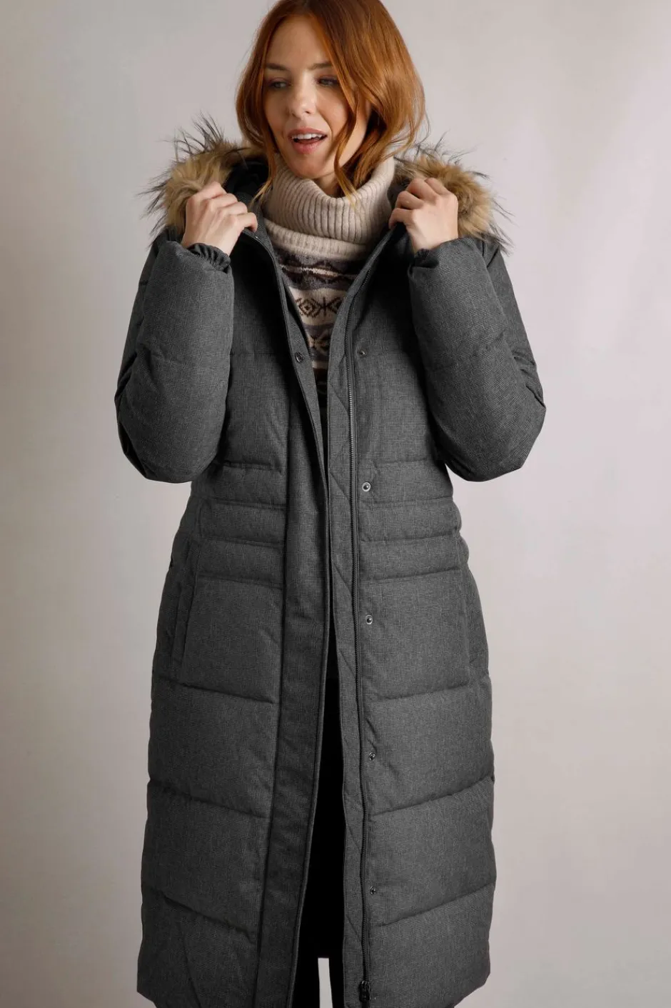 Weird Fish Coats, Jackets And Gilets|Shola Houndstooth Padded Longline Coat Anthracite