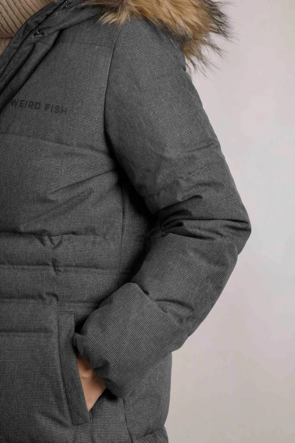 Weird Fish Coats, Jackets And Gilets|Shola Houndstooth Padded Longline Coat Anthracite