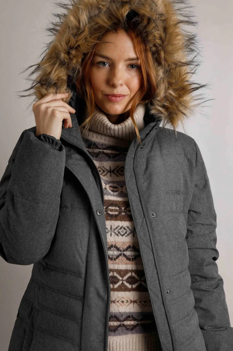 Weird Fish Coats, Jackets And Gilets|Shola Houndstooth Padded Longline Coat Anthracite