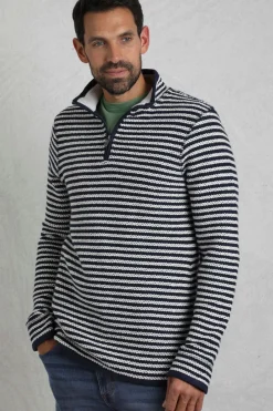Weird Fish Sweatshirts & Hoodies|Shorling 1/4 Zip Stripe Eco Macaroni Ecru