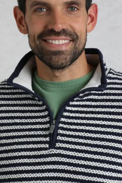 Weird Fish Sweatshirts & Hoodies|Shorling 1/4 Zip Stripe Eco Macaroni Ecru