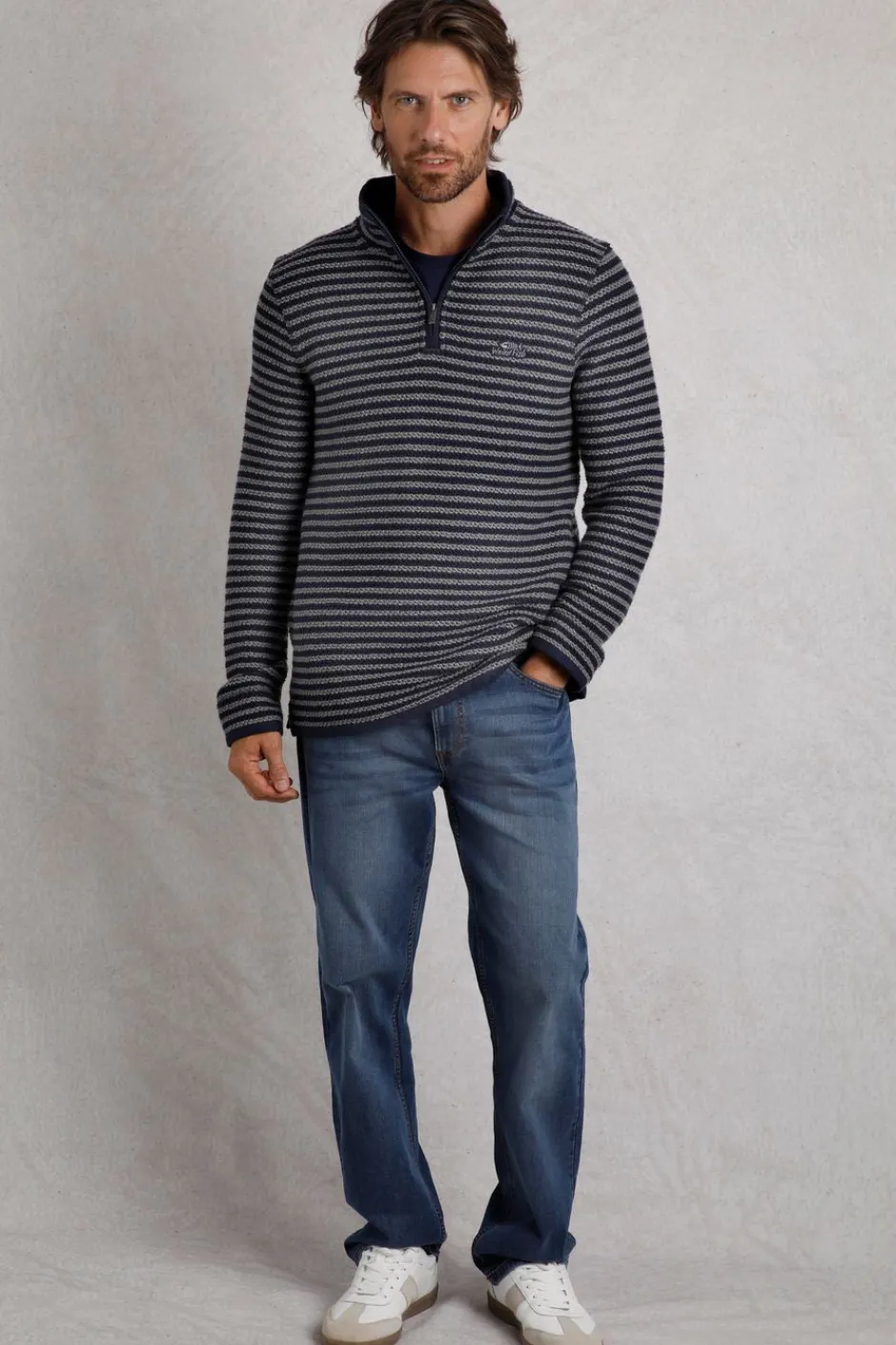 Weird Fish Sweatshirts & Hoodies|Shorling 1/4 Zip Stripe Eco Macaroni Frost Grey