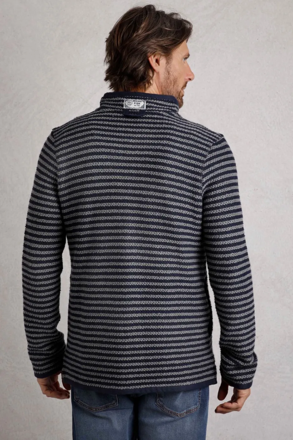 Weird Fish Sweatshirts & Hoodies|Shorling 1/4 Zip Stripe Eco Macaroni Frost Grey