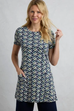 Weird Fish Tunics|Tops & T-Shirts|Sidra Organic Cotton Printed Jersey Slub Tunic Cedar Green