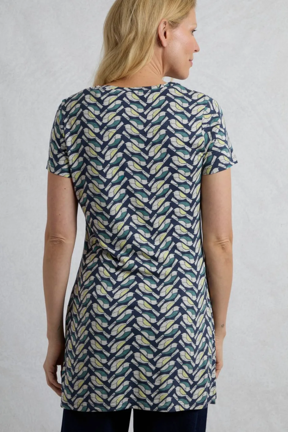Weird Fish Tunics|Tops & T-Shirts|Sidra Organic Cotton Printed Jersey Slub Tunic Cedar Green