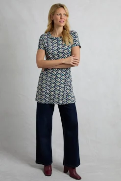 Weird Fish Tunics|Tops & T-Shirts|Sidra Organic Cotton Printed Jersey Slub Tunic Cedar Green