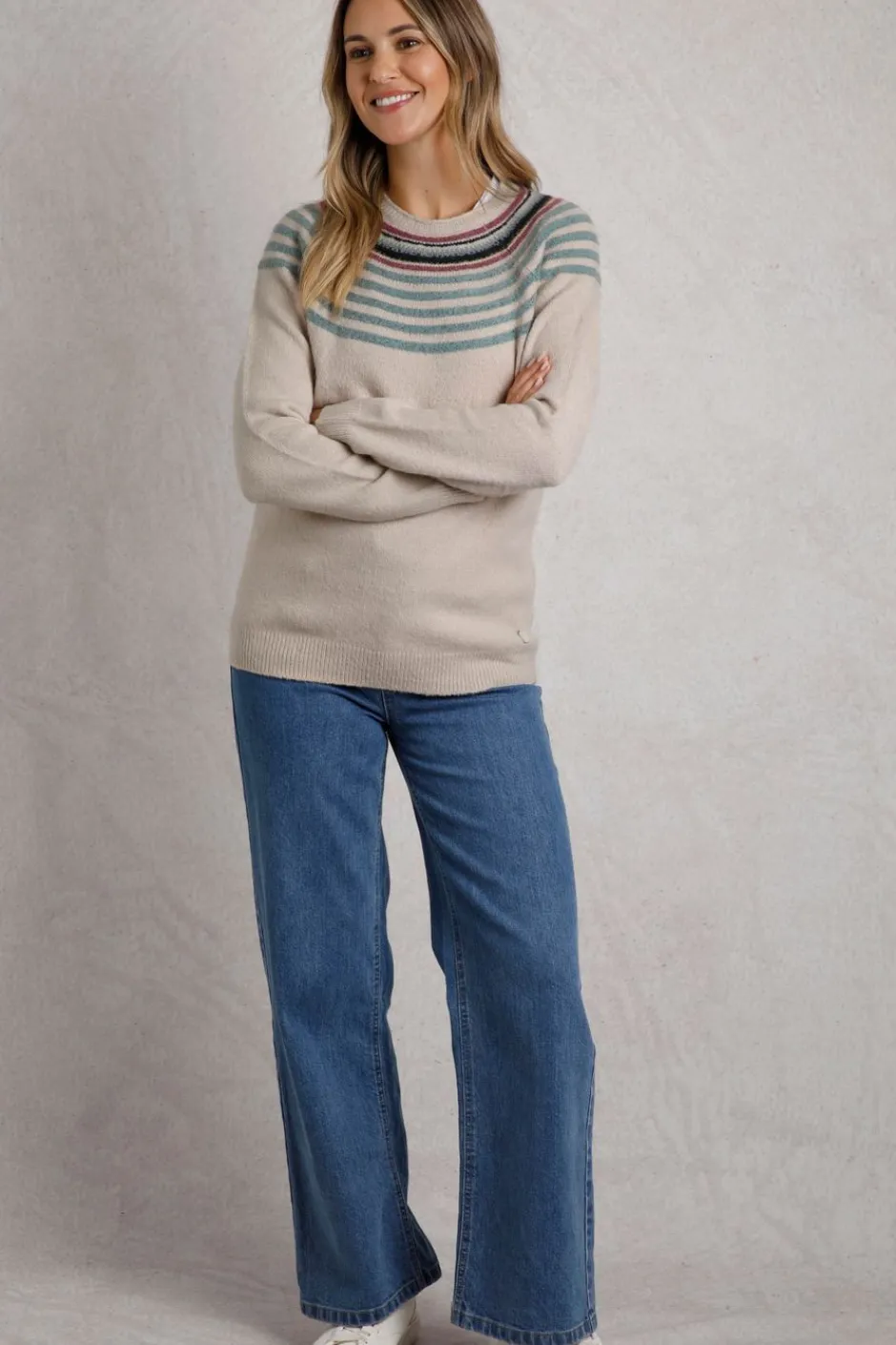 Weird Fish Jumpers & Cardigans|Knitwear|Sinatra Eco Patterned Knit Jumper Ecru