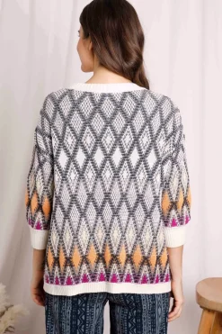 Weird Fish Jumpers & Cardigans|Knitwear|Sintra Patterned Kimono Cream
