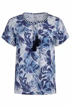 Weird Fish Shirts|Tunics|Sofia Organic Cotton Printed Double Cloth Blouse Estate blue