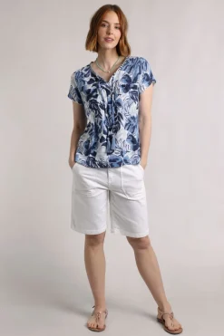Weird Fish Shirts|Tunics|Sofia Organic Cotton Printed Double Cloth Blouse Estate blue