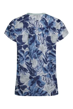 Weird Fish Shirts|Tunics|Sofia Organic Cotton Printed Double Cloth Blouse Estate blue